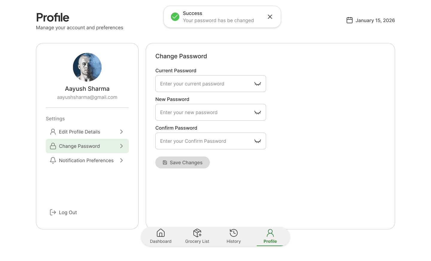 Profile Setting - Password