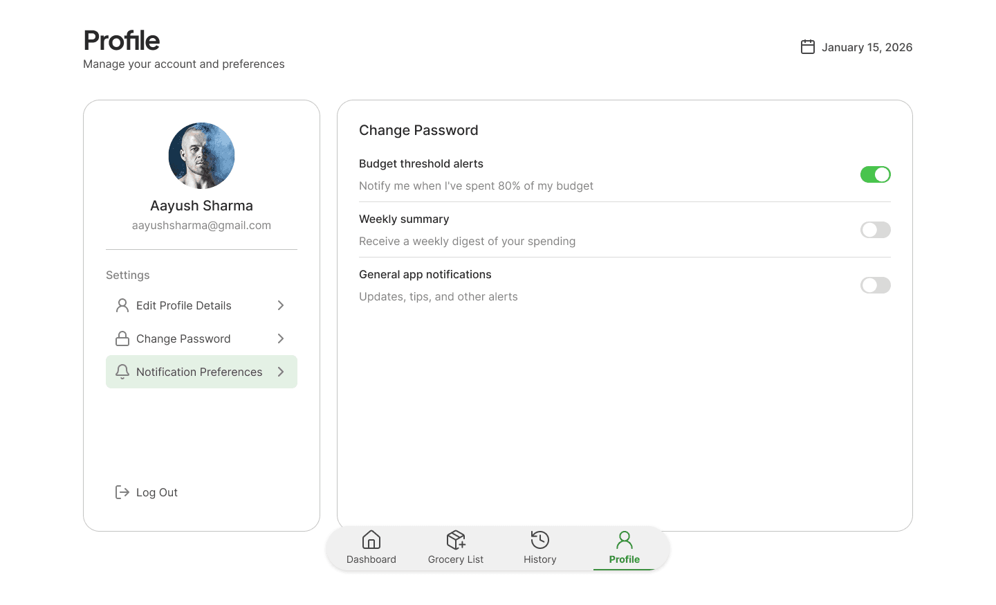 Profile Settings - Notifications